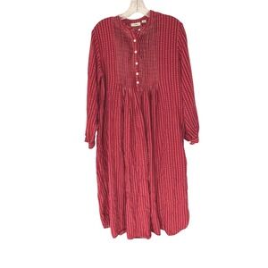 L.L. Bean Flannel Nightgown Red Cotton Cottagecore Dobby Pintuck Small Petite